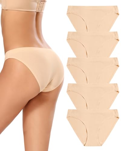 VOENXE Bikini Unterhosen Damen Mehrpack,Nahtlose Stretch Slip Panty Frauen Mehrfarbig,No Show Seamless Unsichtbare Atmungsaktiv Bequeme Hipster Unterwäsche 5er Pack von VOENXE