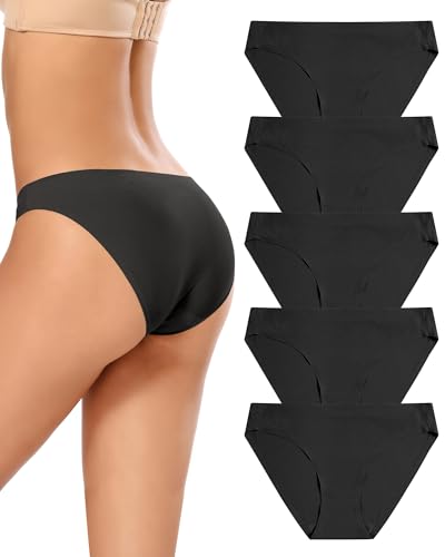 VOENXE Bikini Unterhosen Damen Mehrpack,Nahtlose Stretch Slip Panty Frauen Mehrfarbig,No Show Seamless Unsichtbare Atmungsaktiv Bequeme Hipster Unterwäsche 5er Pack von VOENXE