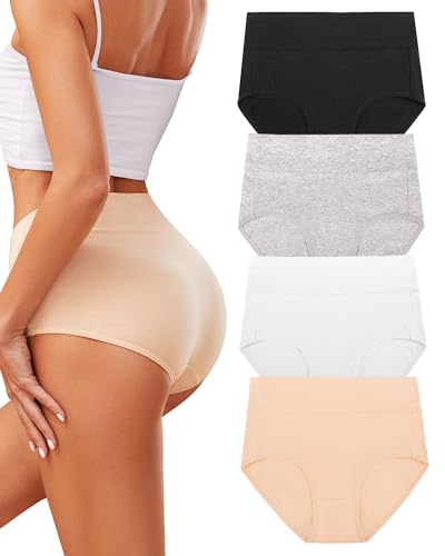 VOENXE Damen Baumwolle Unterhosen,Hohe Taille Slips Mehrpack,Frauen Hoher Taillenslip Unterwäsche,Women Komfortabel Panty Unterhose Underwear,4 Pack Set von VOENXE