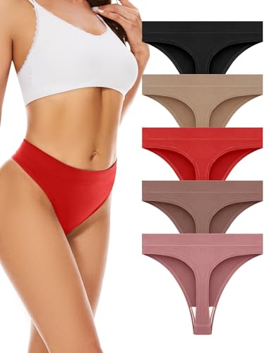 VOENXE String Tanga Damen Nahtlos,High Waist Sport UnterwäSche Frauen Mehrpack,Seamless Hohe Taille Breiter Bund Unsichtbarer Slip Tanga Fitness Women Thongs,Invisible Panties Underwear,5er Pack Set von VOENXE