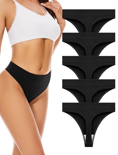 VOENXE String Tanga Damen Nahtlos,High Waist Sport UnterwäSche Frauen Mehrpack,Seamless Hohe Taille Breiter Bund Unsichtbarer Slip Tanga Fitness Women Thongs,Invisible Panties Underwear,5er Pack Set von VOENXE