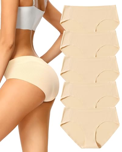 VOENXE Hipster Unterwäsche Damen Mehrpack,Nahtlose Bequeme Stretch Slip Unterhosen Frauen Mehrfarbig,Seamless No Show Schlüpfer Atmungsaktiv Hüftslip Panty 5er-Pack Set von VOENXE