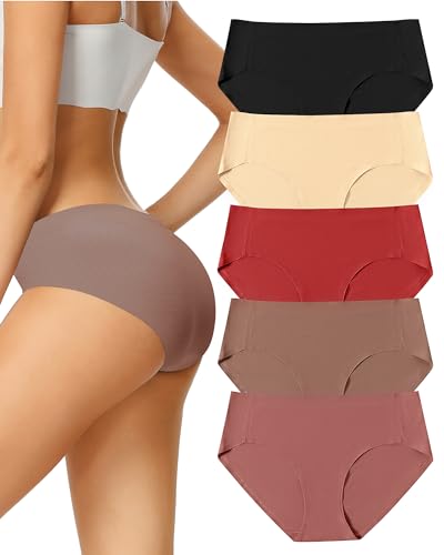 VOENXE Unterhosen Damen Nahtlos,Seamless Hipster UnterwäSche Frauen,Slips Ohne Naht,Unsichtbar Unterhose Schlüpfer Mehrpack,Invisible Underwear Women Microfaser Stretch,No Show Panties,5er-Pack Set von VOENXE