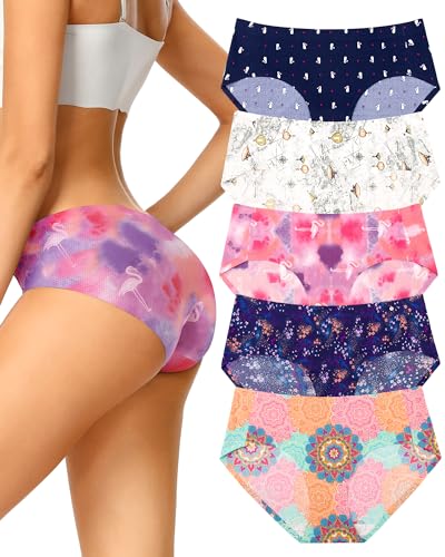 VOENXE Unterhosen Damen Nahtlos,Seamless Hipster UnterwäSche Frauen,Slips Ohne Naht,Unsichtbar Unterhose Schlüpfer Mehrpack,Invisible Underwear Women Microfaser Stretch,No Show Panties,5er-Pack Set von VOENXE