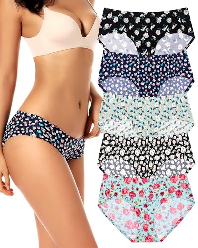 VOENXE Unterhosen Damen Nahtlos,Seamless Hipster UnterwäSche Frauen,Slips Ohne Naht,Unsichtbar Unterhose Schlüpfer Mehrpack,Invisible Underwear Women Microfaser Stretch,No Show Panties,5er-Pack Set von VOENXE