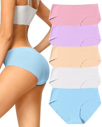 VOENXE Unterhosen Damen Nahtlos,Seamless Hipster UnterwäSche Frauen,Slips Ohne Naht,Unsichtbar Unterhose Schlüpfer Mehrpack,Invisible Underwear Women Microfaser Stretch,No Show Panties,5er-Pack Set von VOENXE