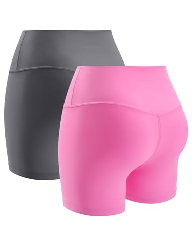 VOENXE Radlerhose Damen Kurze High Waist, Blickdicht Kurze Hose Leggings für Yoga, Nahtlose Shorts Gym Sporthose Anti Scheuern Bauchweg, Frauen Elastisch Unterhosen Fitness Sommer, 2er Pack von VOENXE