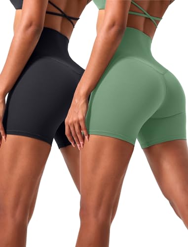 VOENXE Radlerhose Damen Kurze Hohe Taille, Anti Scheuern Kurze Hose Leggings, Blickdicht für Kleid Fitness Yoga, Sport :Unterhose Bauchweg Frauen Hotpants Sommer, 2er Pack,Black & Green Size XXL von VOENXE
