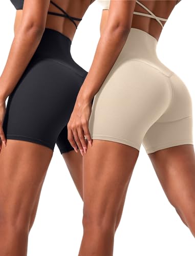 VOENXE Radlerhose Damen Kurze Hohe Taille, Anti Scheuern Kurze Hose Leggings, Blickdicht Shorts Sporthose für Kleid Fitness Yoga, Sport Unterhose Bauchweg Frauen Hotpants Sommer, 2er Pack von VOENXE