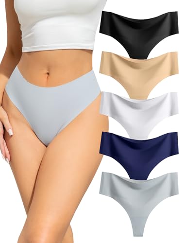 VOENXE String Tanga Damen Nahtlos,High Waist Seamless Slip Mehrpack,Nahtlose UnterwäSche Frauen,Sport Unterhosen Ohne Naht,Unsichtbare Unterhose Microfaser,Invisible Thongs Underwear Women,5 Pack Set von VOENXE
