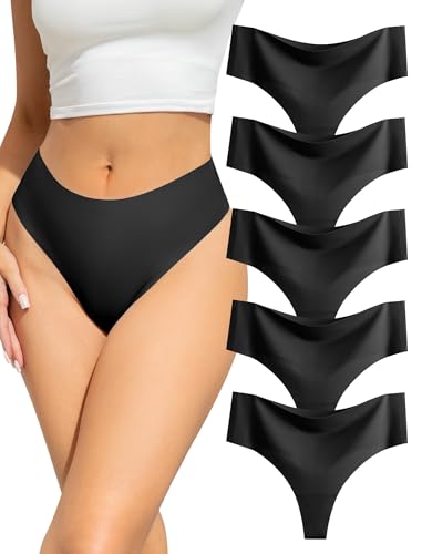 VOENXE String Tanga Damen Nahtlos,High Waist Seamless Slip Mehrpack Schwarz,Nahtlose UnterwäSche Frauen,Sport Unterhosen Ohne Naht,Hohe Taille Unterhose Microfaser,Thongs Underwear Women,5er Pack Set von VOENXE