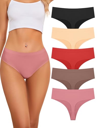 VOENXE String Tanga Damen Nahtlos,High Waist Sport Unterhosen,Seamless UnterwäSche Slip Frauen,Unterhose Panty Mehrpack,Brazilian Thong for Women,Unsichtbare Atmungsaktive Underwear,5er Pack Set von VOENXE