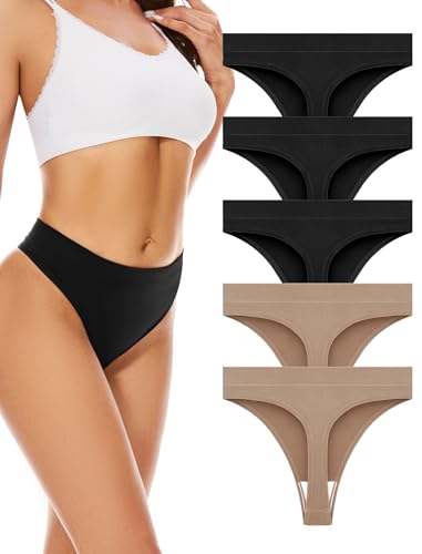 VOENXE String Tanga Damen Nahtlos,High Waist Sport UnterwäSche Frauen Mehrpack,Seamless Hohe Taille Breiter Bund Unsichtbarer Slip Tanga Fitness Women Thongs,Invisible Panties Underwear,5er Pack Set von VOENXE