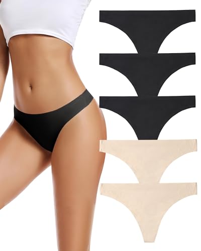VOENXE String Tanga Damen Nahtlos,Seamless Slip Mehrpack,Frauen Nahtlose UnterwäSche,Unterhose No Show Microfaser,Ohne Naht Unsichtbare Unterhosen Atmungsaktiv,Invisible Women Thong Underwear,5er Pack von VOENXE