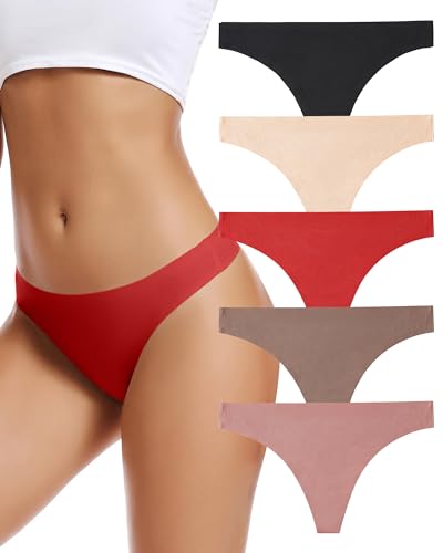 VOENXE String Tanga Damen Nahtlos,Seamless Slip Mehrpack,Frauen Nahtlose UnterwäSche,Unterhose No Show Microfaser,Ohne Naht Unsichtbare Unterhosen Atmungsaktiv,Invisible Women Thong Underwear,5er Pack von VOENXE