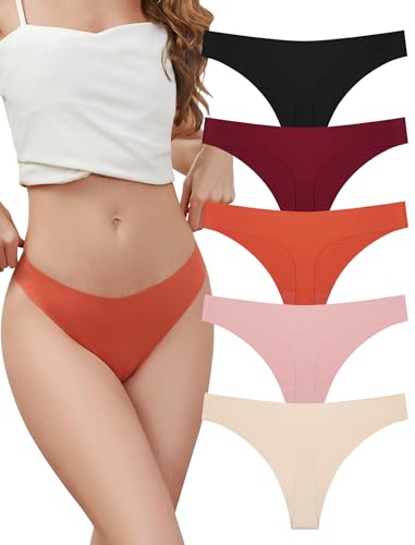 VOENXE String Tanga Damen Nahtlos,Seamless Slip Unterwäsche,Frauen Ohne Naht Sport Unterhosen,Unsichtbar Panty Mehrpack,Microfaser Atmungsaktiv Nahtlose,Women Seamless Thong Underwear, 5er-Pack von VOENXE