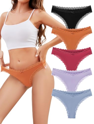 VOENXE String Tanga Damen Nahtlos Spitze,Seamless Slip Unterwäsche,Frauen Ohne Naht Sport Unterhosen,Unsichtbar Panty Mehrpack,Microfaser Atmungsaktiv Nahtlose,Women Seamless Thong Underwear, 5er-Pack von VOENXE