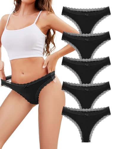 VOENXE String Tanga Damen Nahtlos Spitze,Seamless Slip Unterwäsche,Frauen Ohne Naht Sport Unterhosen,Unsichtbar Panty Mehrpack,Microfaser Atmungsaktiv Nahtlose,Women Seamless Thong Underwear, 5er-Pack von VOENXE