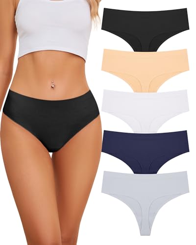 VOENXE String Tanga Nahtlos Damen Hohe Taille,Seamless High Waist UnterwäSche Frauen,Nahtlose Unterhosen Slip,Microfaser Unterhose Panty Mehrpack,Brazilian Women Atmungsaktive Underwear,5 Pack Set von VOENXE