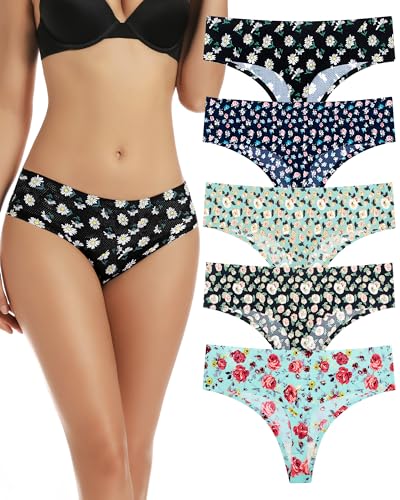 VOENXE String Tanga Nahtlos Damen Hohe Taille,Seamless High Waist UnterwäSche Frauen,Nahtlose Unterhosen Slip,Microfaser Unterhose Panty Mehrpack,Brazilian Women Atmungsaktive Underwear,5 Pack Set von VOENXE