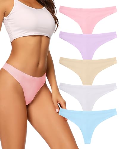 VOENXE String Tanga Damen Nahtlos,Seamless Slip Mehrpack,Frauen Nahtlose UnterwäSche,Unterhose No Show Microfaser,Ohne Naht Unsichtbare Unterhosen Atmungsaktiv,Invisible Women Thong Underwear,5er Pack von VOENXE