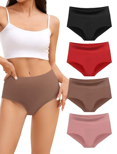 VOENXE Unterhosen Damen Baumwolle,Hohe Taille UnterwäSche Frauen,Weiche Slips Mehrpack,Stretch Atmungsaktiv Panties SchlüPfer,Unterhose Taillenslip Bequeme,High Waist Women Underwear 4er Pack Set von VOENXE