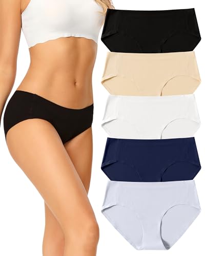 VOENXE Unterhosen Damen Nahtlos,Seamless Hipster UnterwäSche Frauen,Slips Ohne Naht,Unsichtbar Unterhose Schlüpfer Mehrpack,Invisible Underwear Women Microfaser Stretch,No Show Panties,5er-Pack Set von VOENXE