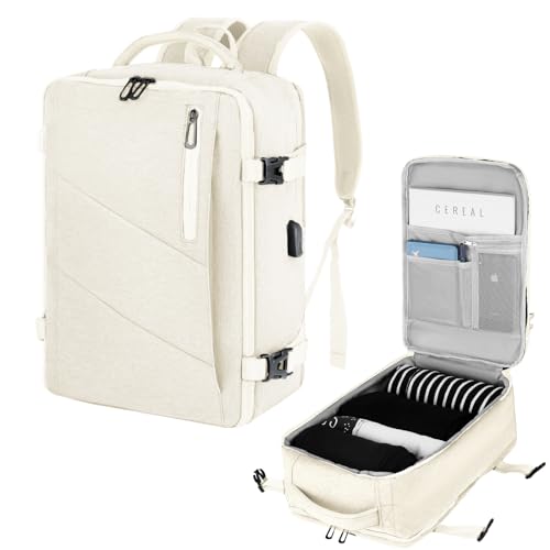 VOESLD für Easyjet Handgepäck 45x36x20, Handgepäck Rucksack Damen Herren Laptop Rucksack Wasserdicht, Reiserucksack Handgepäck Beige Flugzeug für Alle Großen Airlines, Mit USB-Anschluss 32L von VOESLD