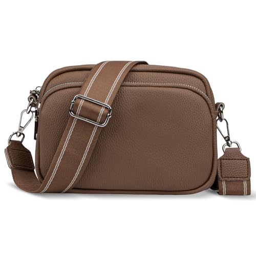 VOFANK Crossbody Bag Damen Breiter Gurt, Kleine Umhängetasche Damen Mode PU Leder Schultertaschen Tasche Damen Umhängetasche für Arbeiten Einkaufen Dating Reisen, B. Khaki von VOFANK