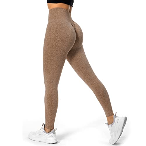 VOFANK Scrunch Butt Leggings Damen Sports Gym Push Up Booty Leggings High Waist Seamless Leggins für Yoga Fitness (Braun, L) von VOFANK