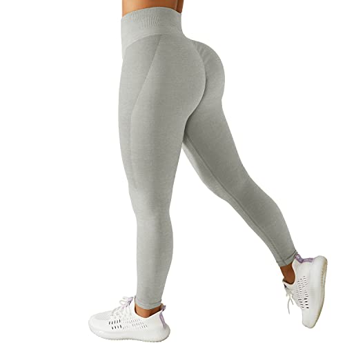 VOFANK Scrunch Butt Sport Leggings Damen High Waist Push Up Booty Leggins für Gym Yoga Fitness Laufen (Hellgrau, XL) von VOFANK