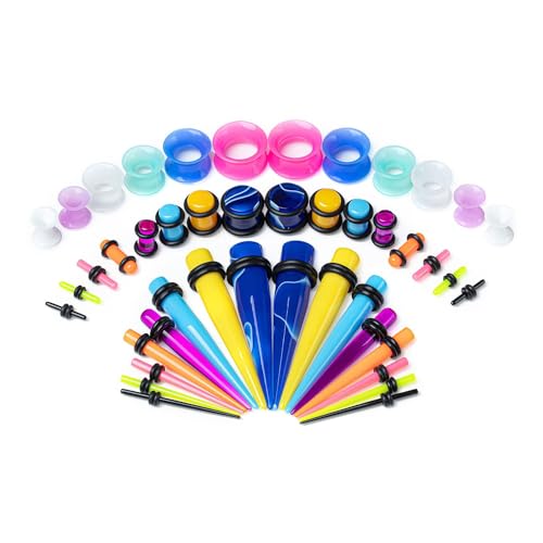 vogem 50 Stück Dehnstäbe Set 14G-00G Acryl Ohr Expander Plug/Tapers und Flesh Silikon Ohr Tunnel Piercing Set Damen Herren(Bunt) von vogem