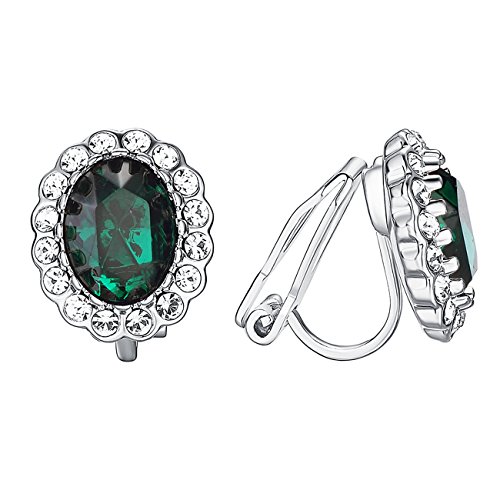 Vogem Silber Grün Die Ohrclips Ohne Ohrlöcher Damen CZ Zirkonia Clip Ohrringe Hypoallergen Nickelfrei Hochzeit Modeschmuck von vogem