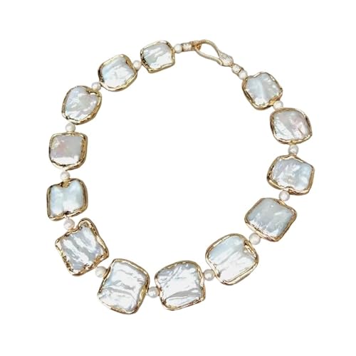 VOGGWBMQ 18,5" weiße, quadratische, perlmuttfarben vergoldete Halskette for Frauen im luxuriösen Vintage-Stil for Frauen von VOGGWBMQ