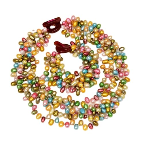 VOGGWBMQ 5 Stränge Süßwasser-Zuchtperlen, gemischte Farben, Perlenkette, Armband-Sets, mehrreihig, handgefertigter Schmuck for Damen von VOGGWBMQ