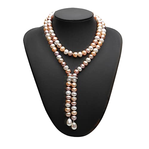 VOGGWBMQ 900 mm echte lange Perlenkette for Frauen, verstellbare 9-10 mm Größe Braut natürliche Süßwasserperlenkette Schmuck erfüllen (Color : 90, Size : Multi pearl) von VOGGWBMQ