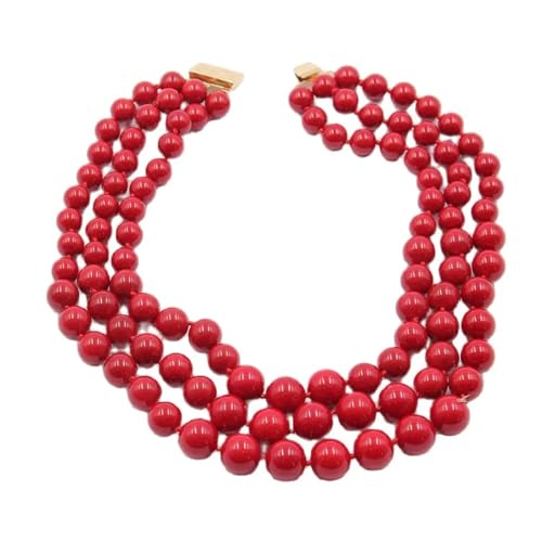 VOGGWBMQ Schmuck 3 Reihen 12mm-16mm Koralle Rot Farbe Muschel Perle Abgestufte Halskette Handgemacht for Frauen von VOGGWBMQ