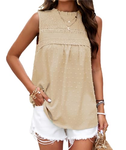 VOGMATE Damen Blusen Ärmellose Sommer Elegant Slim Fit Festliche Tunika Top Luftige Schickes Oberteile Büro Outfit Aprikose S von VOGMATE