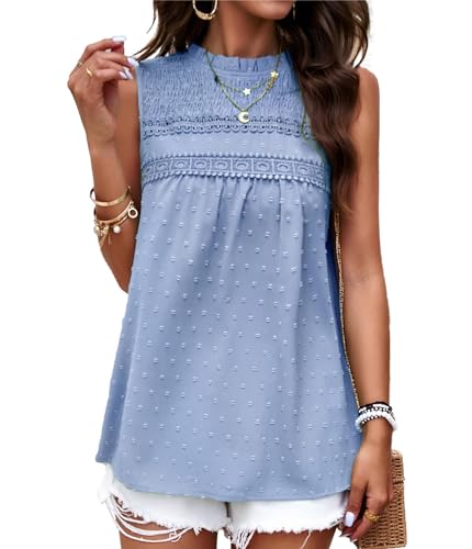 Damen Tank Top Ärmellose Sommer T-Shirt Elegant Rundhals Oberteile Basic Slim Fit Sexy Bluse Blau L von VOGMATE