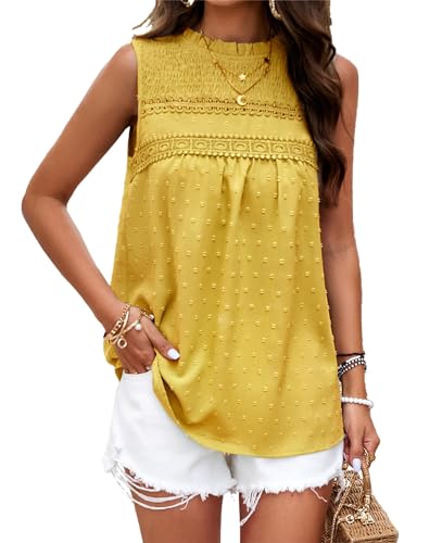 VOGMATE Damen Blusen Ärmellose Sommer Elegant Slim Fit Festliche Tunika Top Luftige Schickes Oberteile Büro Outfit Gelb S von VOGMATE