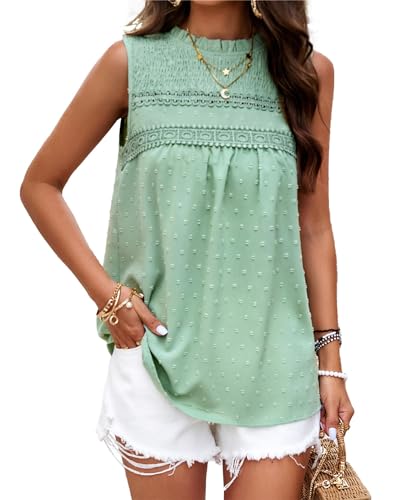 VOGMATE Damen Blusen Ärmellose Sommer Elegant Slim Fit Festliche Tunika Top Luftige Schickes Oberteile Büro Outfit Grün XL von VOGMATE