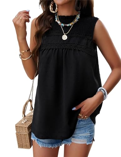 VOGMATE Damen Blusen Ärmellose Sommer Elegant Slim Fit Festliche Tunika Top Luftige Schickes Oberteile Büro Outfit Schwarz S von VOGMATE