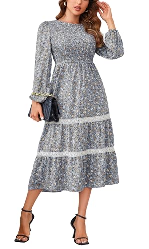 Kleid Damen Langarm Elegantkleid Blumen Winterkleid Maxikleid A Linie Party Kleider Lang Grau XXL Kleid Damen Langarm Elegantkleid Blumen Winterkleid Maxikleid A Linie Party Kleider Lang Grau XXL von VOGMATE