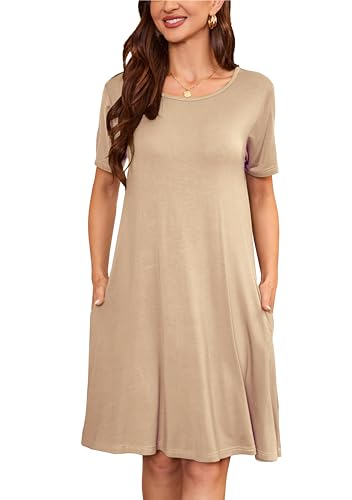 Sommerkleid Damen Knielang Casual T-Shirt Midikleid Kurzarm Loose Swing Freizeitkleid Jersey Dress Haut L von VOGMATE