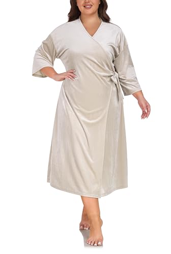 VOGMATE Morgenmantel Damen Große Größen Dünn Frottee Luxus Samt Bademantel Lang Leichter Übergröße Hausmantel Elegant Bathrobe for Women von VOGMATE