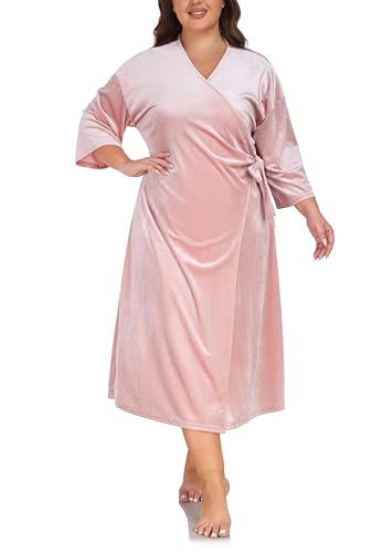 VOGMATE Morgenmantel Damen Große Größen Dünn Frottee Luxus Samt Bademantel Lang Leichter Übergröße Hausmantel Elegant Bathrobe for Women von VOGMATE