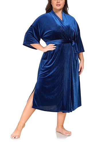 VOGMATE Morgenmantel Damen Große Größen Dünn Frottee Samt Lang Leichter Bademantel Kuschelig Übergröße Hausmantel Bathrobe for Women von VOGMATE