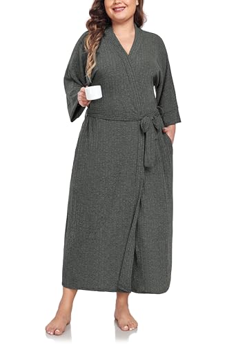 VOGMATE Bademantel Damen Große Größen XXL Lang Knit Bathrobe Women Plus Size Kuscheliger Morgenmantel Hausmantel Olive von VOGMATE