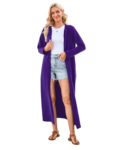 VOGMATE Damen Morgenmantel Reißverschluss Leichter Lang Bademantel mit Kapuze Baumwolle Kuschelig Hausmantel Dünn Hoodies und Sweatshirts LilaS-M von VOGMATE
