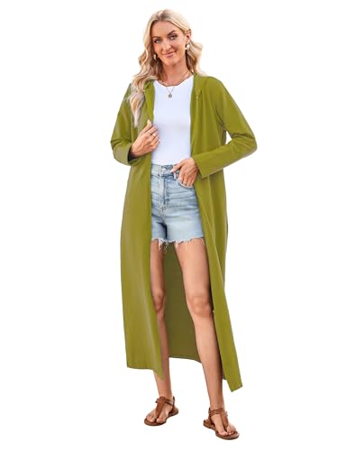 VOGMATE Damen Morgenmantel Reißverschluss Leichter Lang Bademantel mit Kapuze Baumwolle Kuschelig Hausmantel Dünn Hoodies und Sweatshirts OliveXXL von VOGMATE